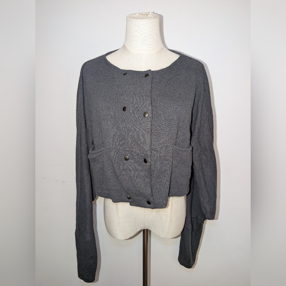 Raphael Made In Italy Charcoal Boxy Cardigan With Snaps